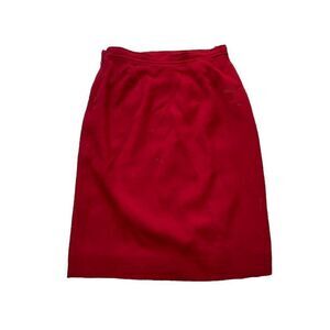 Vintage Jean Muir Skirt Red Wool Pencil 8 London Straight Knee Length